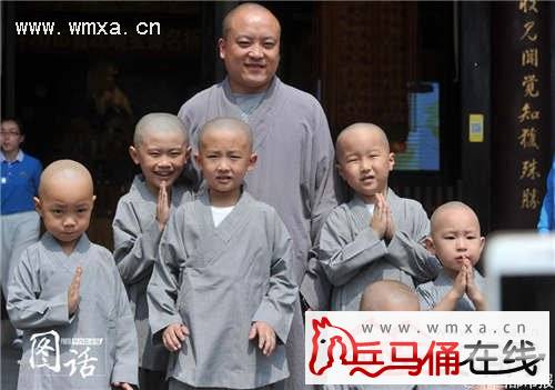 成都现呆萌小沙弥 身着灰色小僧衣理小光头萌