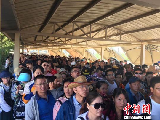 8月以来,世界文化遗产敦煌莫高窟经历了近40年来同期最大的客流冲击,大批游客排队等候参观呈现出堪比“春运”的火爆场面。敦煌研究院供图