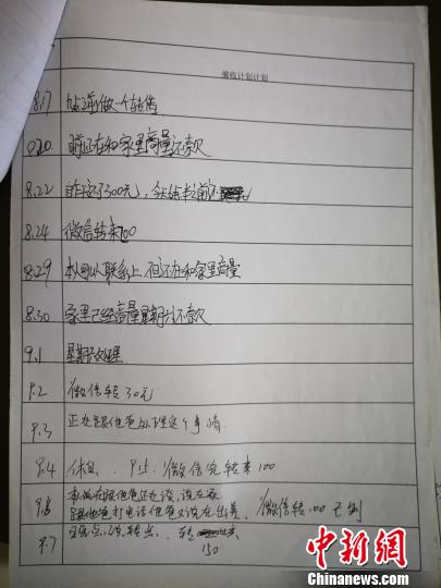 图为逾期客户跟踪记录。浙江省临海市公安局供图