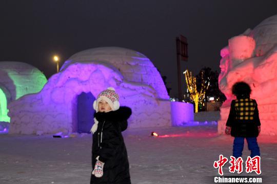各种造型的雪雕。 赵桂华 摄