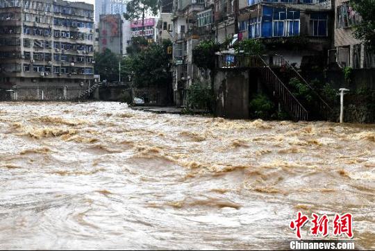 6月24日,受新一轮强降雨持续影响,福建省龙岩市新罗区苏溪河水位上涨。 吕明 摄