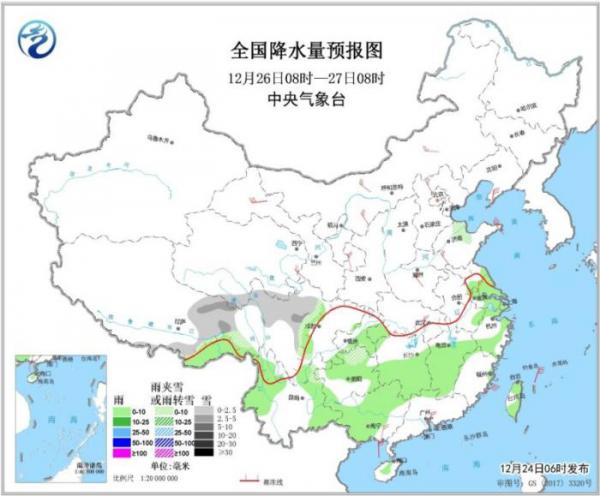图3 全国降水量预报图(12月26日08时-27日08时)